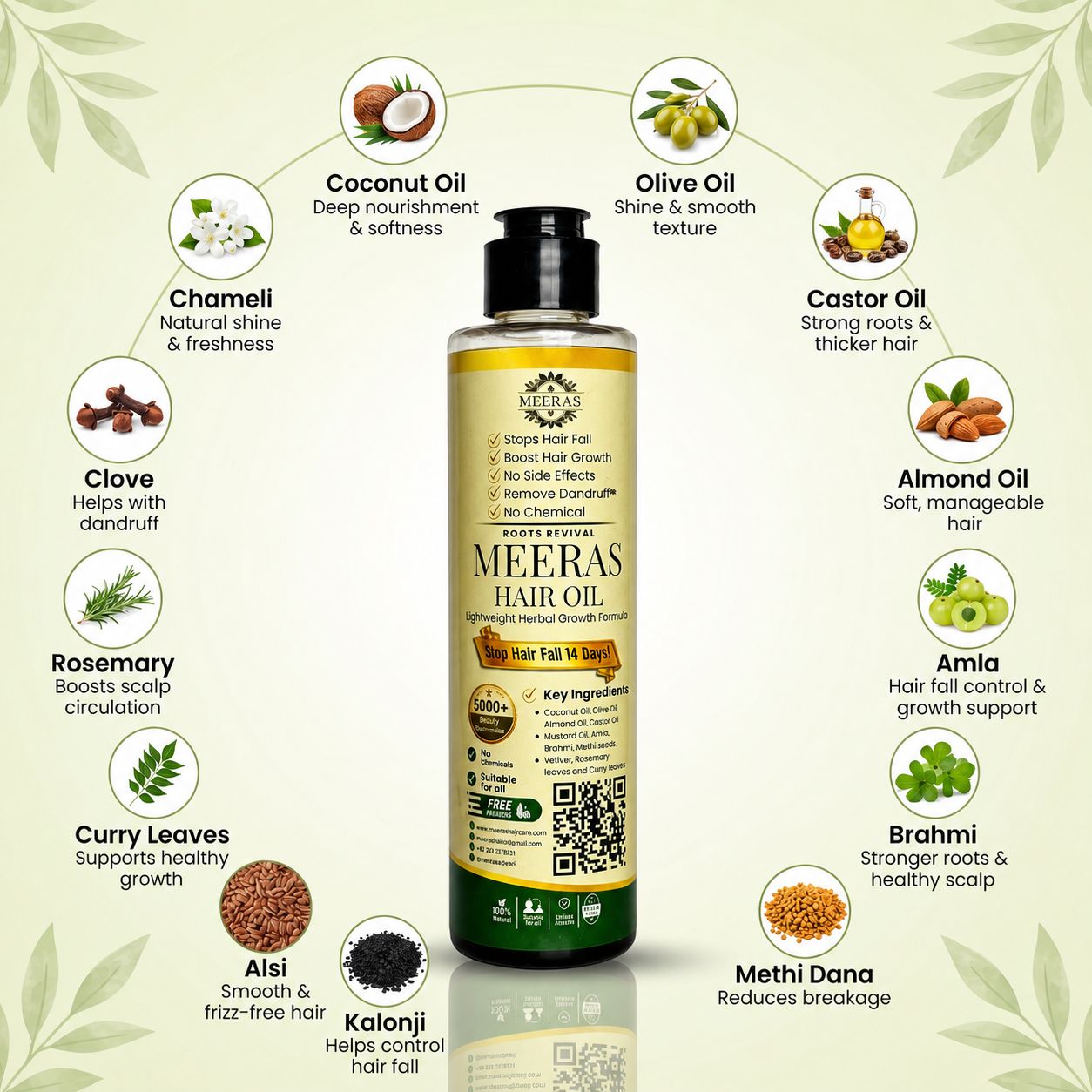 Meeras Hair Oil – Anti Hair Fall & Hair Growth Oil for Men & Women (200ml)